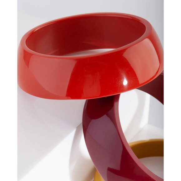 NWT Lovisa 3 PC Bangle Set Chunky Vibrant Bracelet Stack Red Orange Yellow Mod - Picture 2 of 5